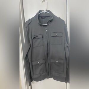 APT.9 Men’s Utility Military Jacket L Gray Full Zip Epaulets 4-Pocket